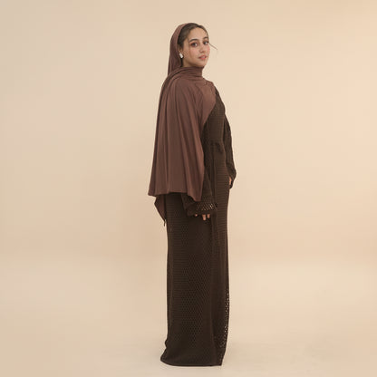Muslim Women 2 Pieces Set Hollow Abaya Dress With Inner Abaya Dress #261081