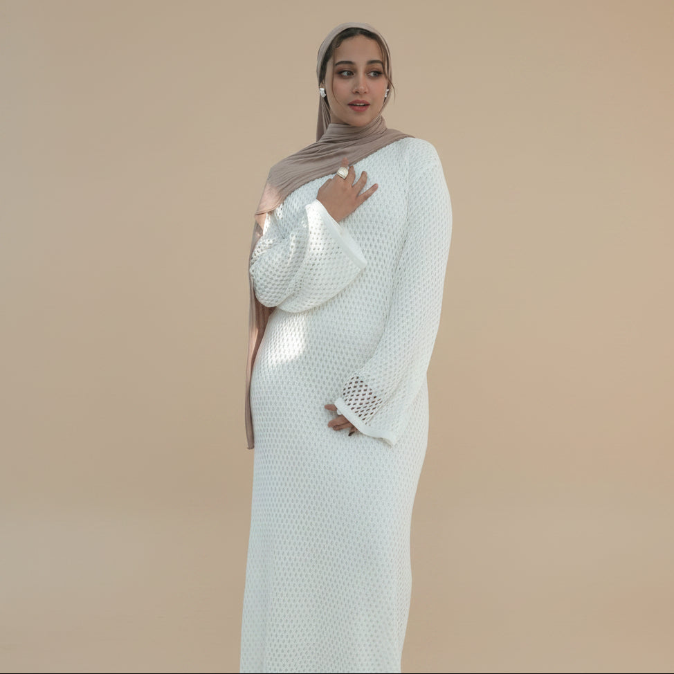 Muslim Women 2 Pieces Set Hollow Abaya Dress With Inner Abaya Dress #261081