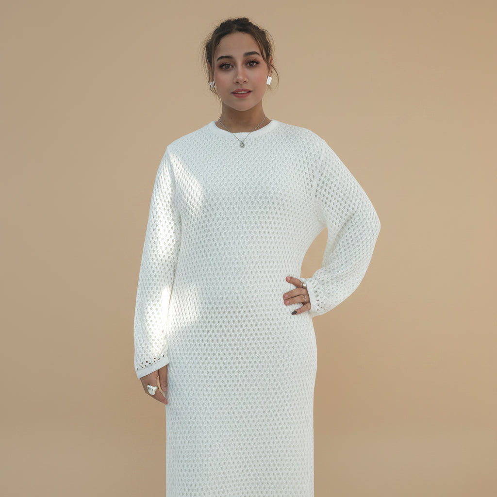 Muslim Women 2 Pieces Set Hollow Abaya Dress With Inner Abaya Dress #261081