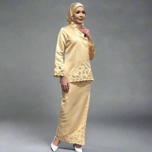 2 Pieces Set Satin Malaysian Embroidery Tops And Skirt Suit