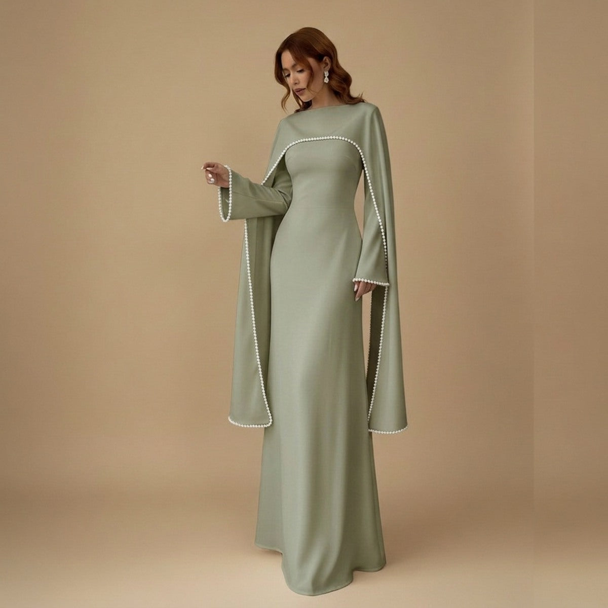 Muslim Women Embellished Beads Cape Abaya Dress #261167