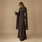 Muslim Women Embellished Beads Cape Abaya Dress #261167
