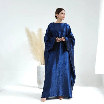 Muslim Women Feather Sleeve Nylon Cotton Abaya Dress