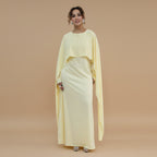 Muslim Women Embellished Beads Cape Satin Abaya Dress #261134