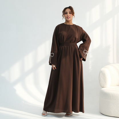 Muslim Women Beaded Bow Sleeve Abaya Dress #261086