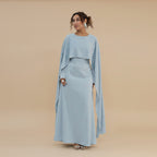 Muslim Women Embellished Beads Cape Satin Abaya Dress #261134