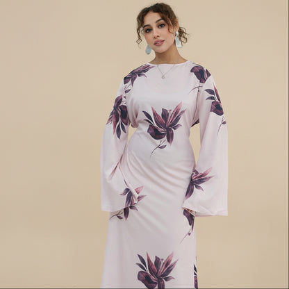 Printed Abaya Dress For Women - Black/Pink/Maroon - #261277