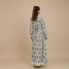 Embroidery Abaya Dress With Linen For Women - Black/Apricot - #261095