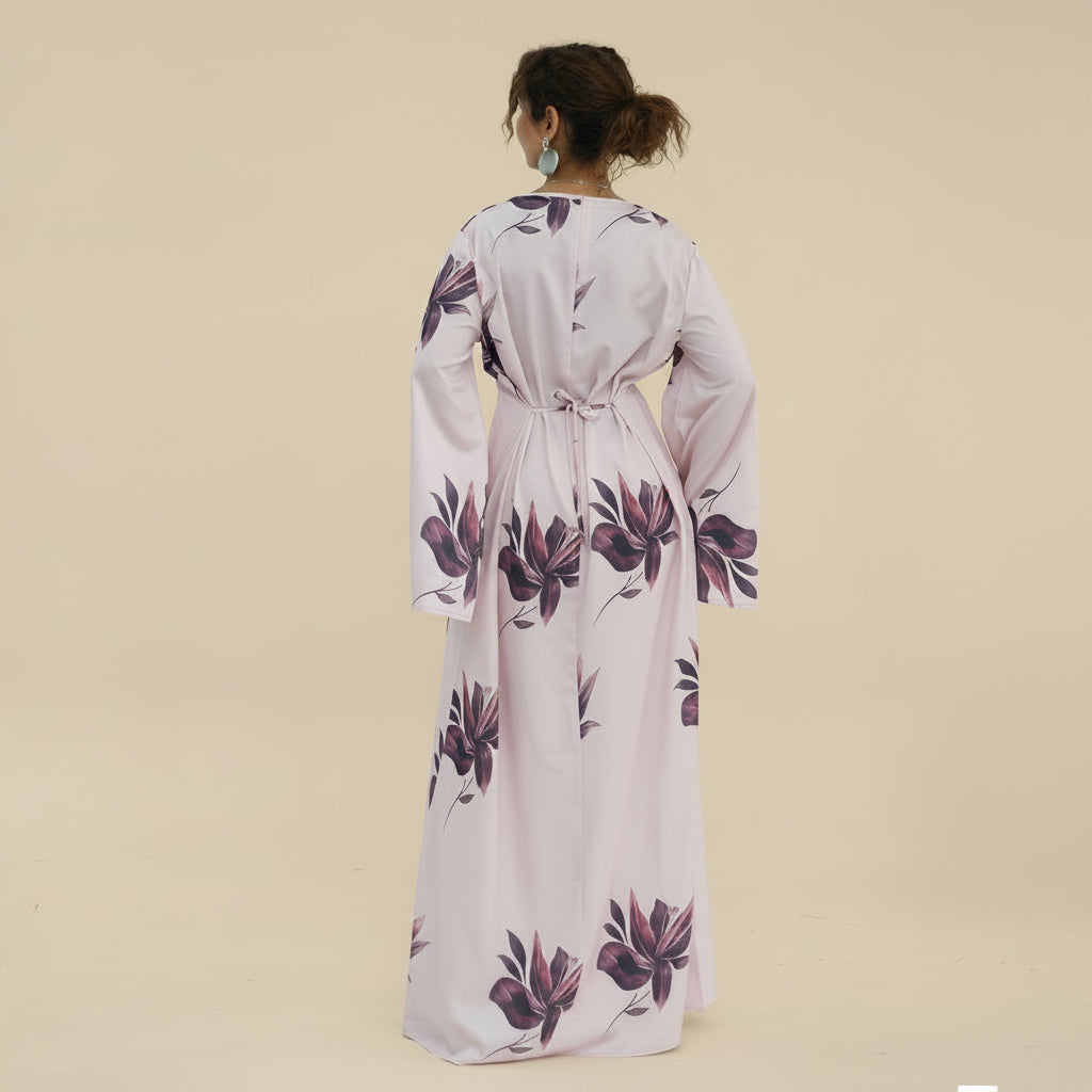 Printed Abaya Dress For Women - Black/Pink/Maroon - #261277