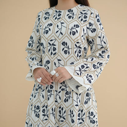 Embroidery Abaya Dress With Linen For Women - Black/Apricot - #261095