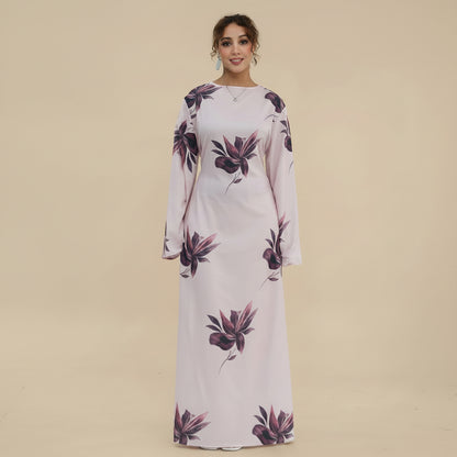 Printed Abaya Dress For Women - Black/Pink/Maroon - #261277