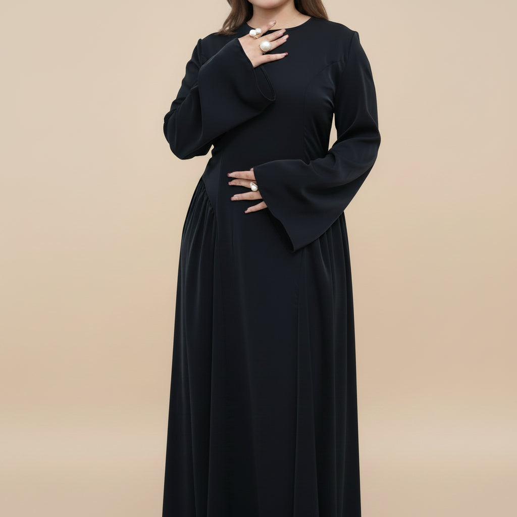 nida long sleeve dress Muslim Women Nida Cuffed Sleeve Abaya Dress #25938 Urgarment