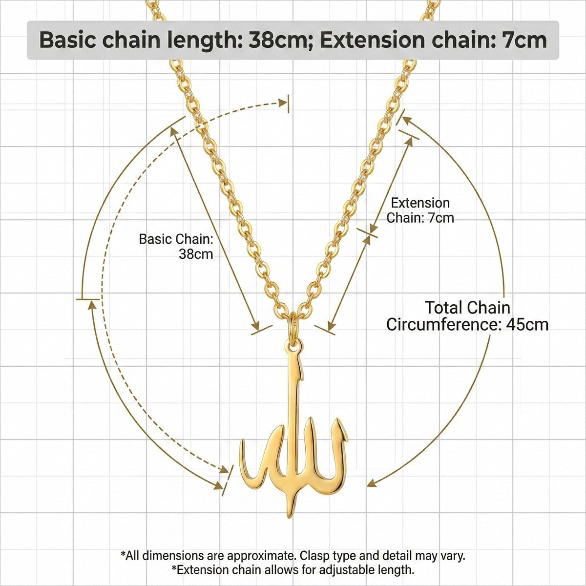 18K Gold Allah Pendant Arabic Necklace Muslim Islamic Jewelry