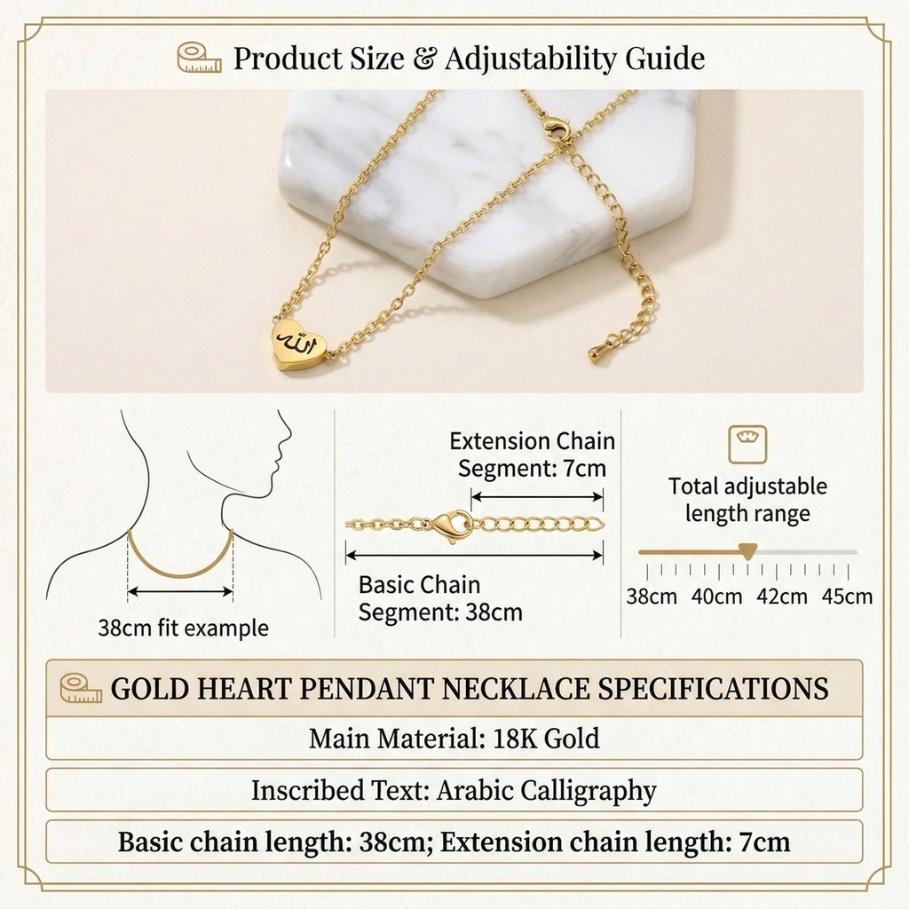 18K Gold Heart Arabic Necklace Jewelry