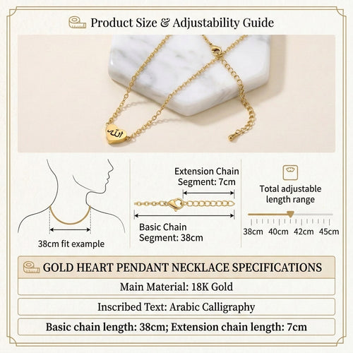18K Gold Heart Arabic Necklace Jewelry