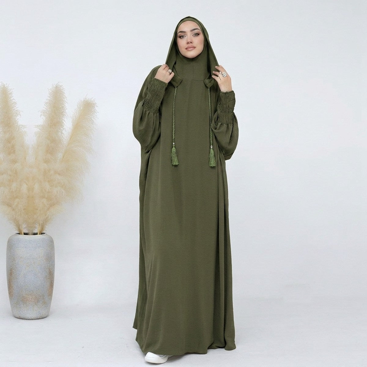Muslim Women Hooded Abaya Prayer Dress Cotton Blend Jilbab Halal Clothing