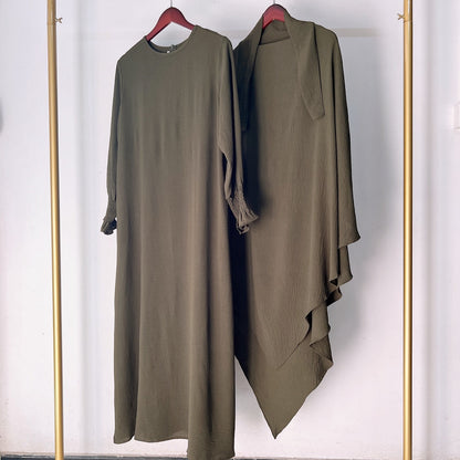 2 Pieces Set Jilbab Robe Prayer Dress With Two Layers Khimar For Arab Women