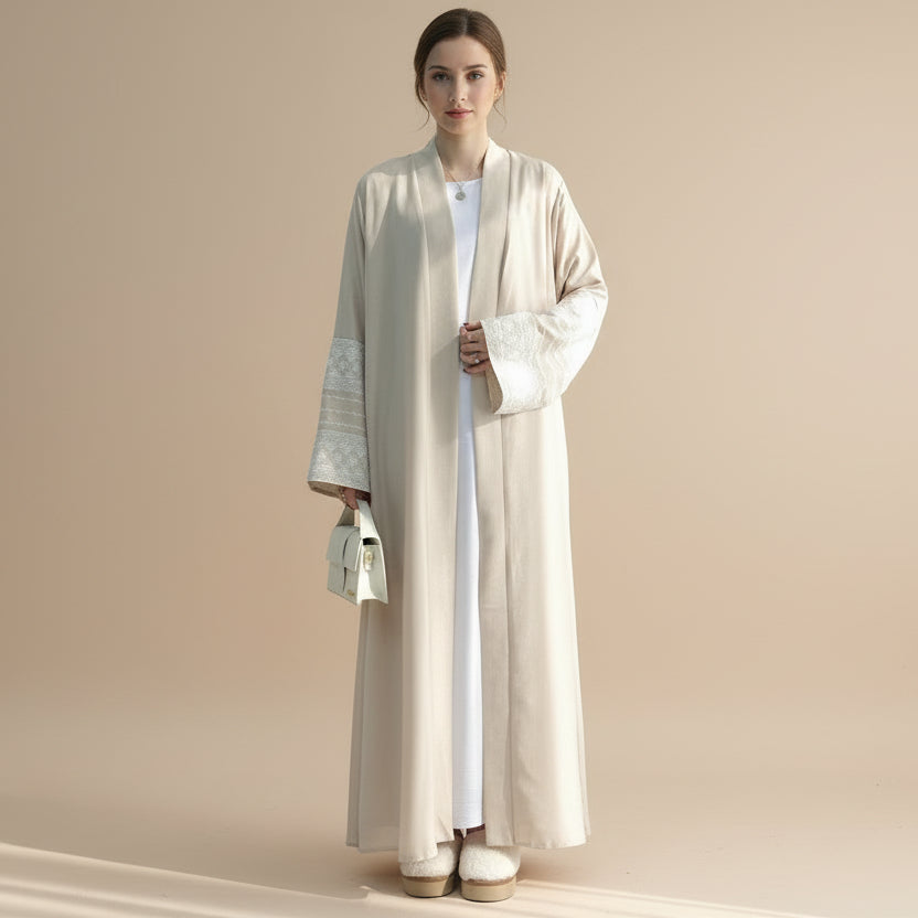 Embroidery Sleeve Cardigan Open Abaya Dress