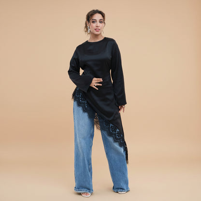 Muslim Women Laced Tops And Skirt - Daily Wear Abaya Dress - #261185