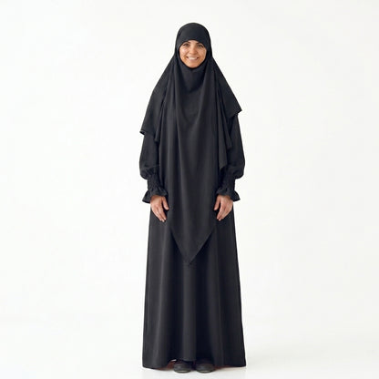 2 Pieces Set Jilbab Robe Prayer Dress With Two Layers Khimar For Arab Women