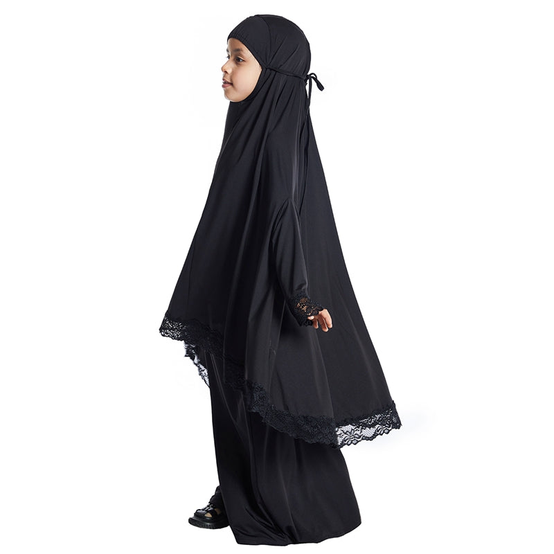 Muslim Girl Jilbab Suit Prayer Dress 2 Pieces Set With Tops Robe Jilbab And Skirt