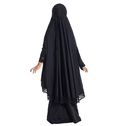Muslim Girl Jilbab Suit Prayer Dress 2 Pieces Set With Tops Robe Jilbab And Skirt