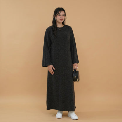 Muslim Women Winter Fall Sueded Abaya Dress With Pocket #261401