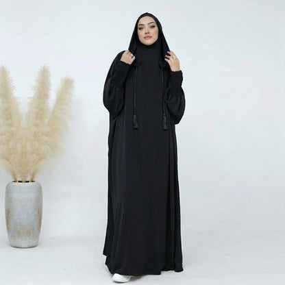 Muslim Women Hooded Abaya Prayer Dress Cotton Blend Jilbab Halal Clothing