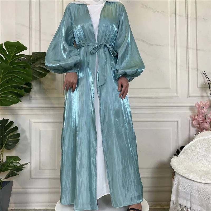 Bright Silk Feeling Satin Open Abaya Dress For Muslim Women – Urgarment
