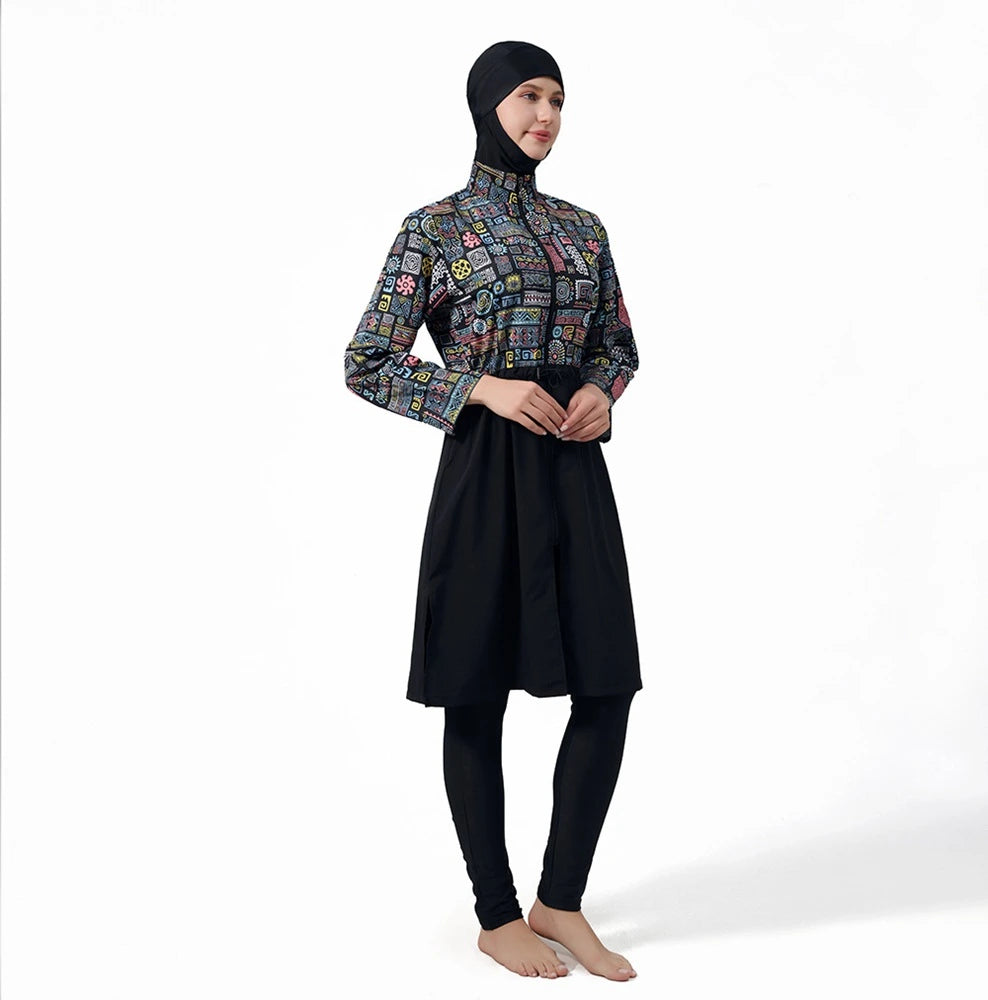 3 Pieces Set Burkinis Printed Swimwear Swimsuit Halal Bathing Suit #25022