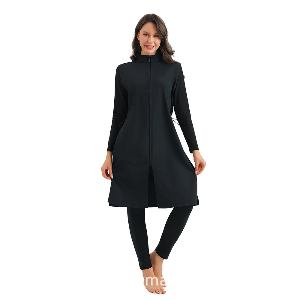 Muslim Halal Burkini 3 Pieces Set Swimsuit Bathing Suit - Islamic Swimwear - Black/Dark Blue - #26M133