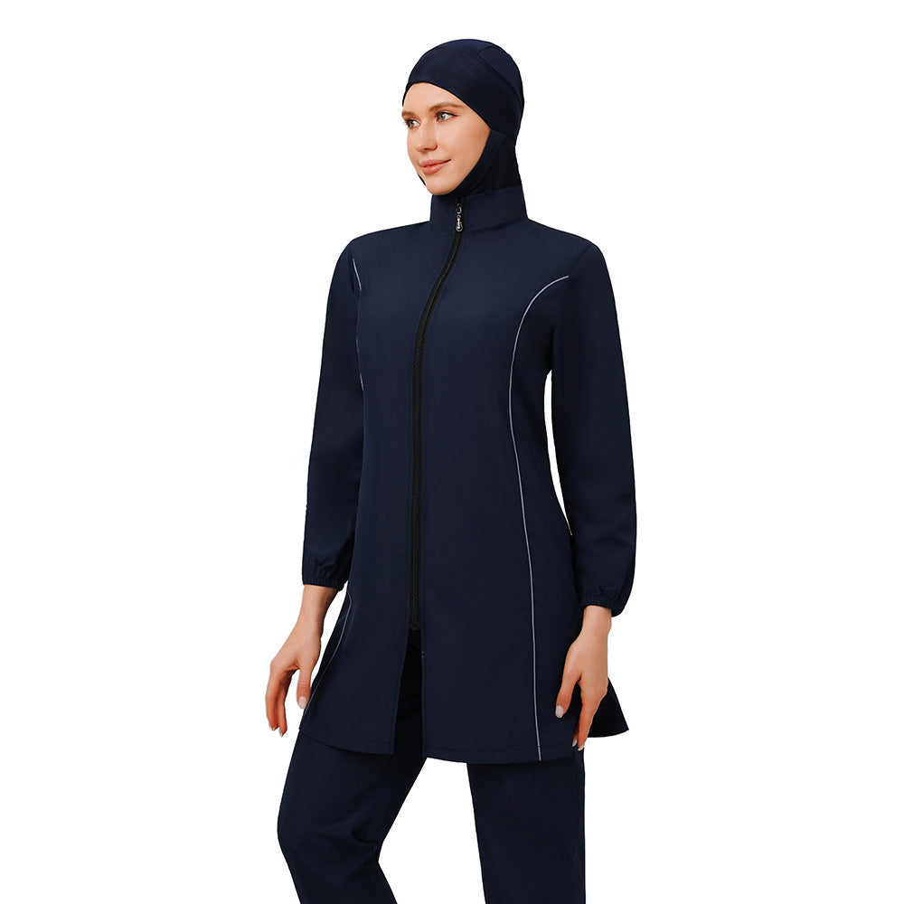 Muslim Burkinis 3 Pieces Set Swimsuit Bathing Suit - Islamic Halal  Swimwear - Black/Dark Blue - #26M038
