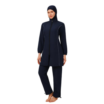 Muslim Burkinis 3 Pieces Set Swimsuit Bathing Suit - Islamic Halal  Swimwear - Black/Dark Blue - #26M038