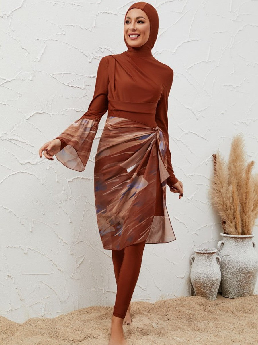 Muslim Women 4 Pieces Set Burkinis Swimwear Swimsuit With Midi Wrap #2611037