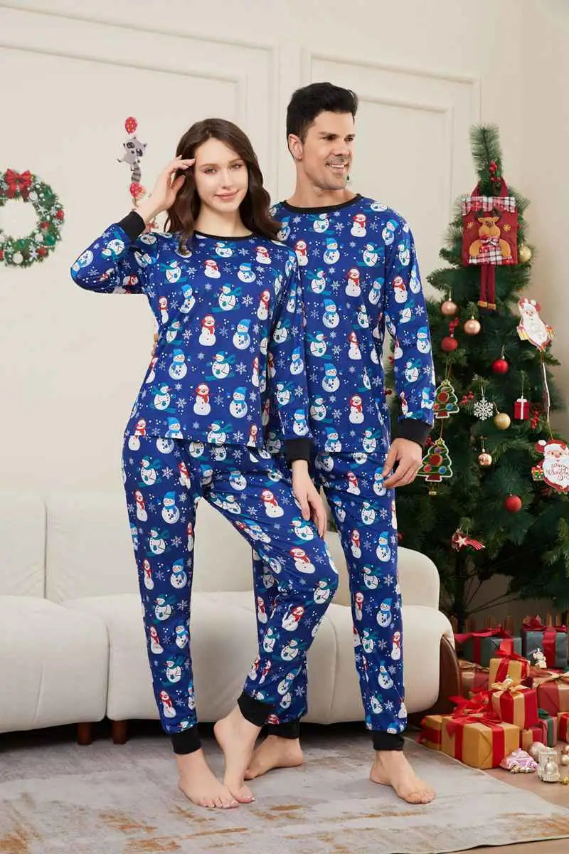 Blue Snowman Christmas Matching Family Pajamas Pjs Set