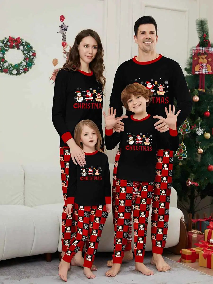 Christmas Matching Family Pajamas Pjs Set With Santa Claus Snowman Reindeer