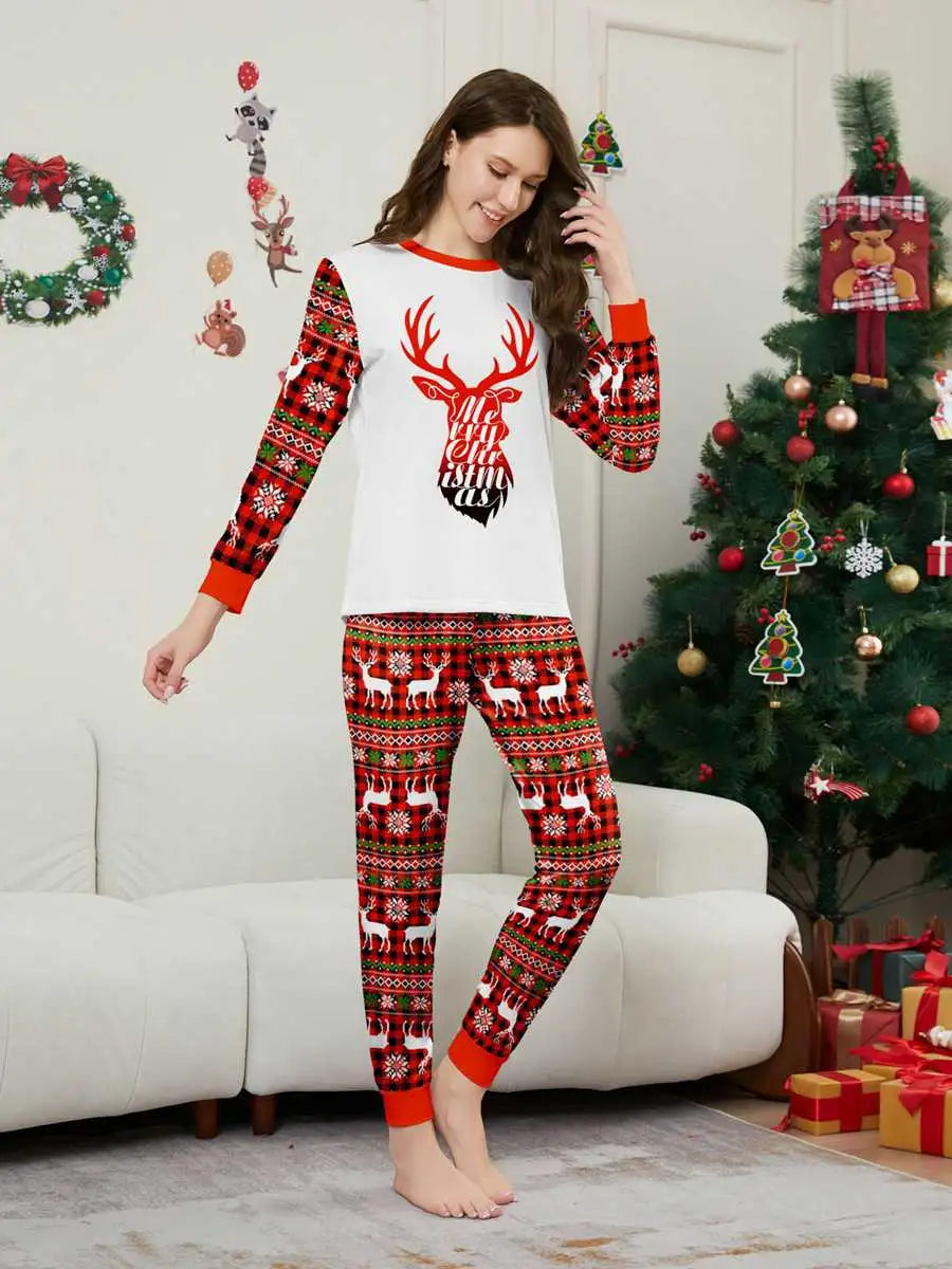 Reindeer Head Christmas Matching Family Pajamas Pjs Set