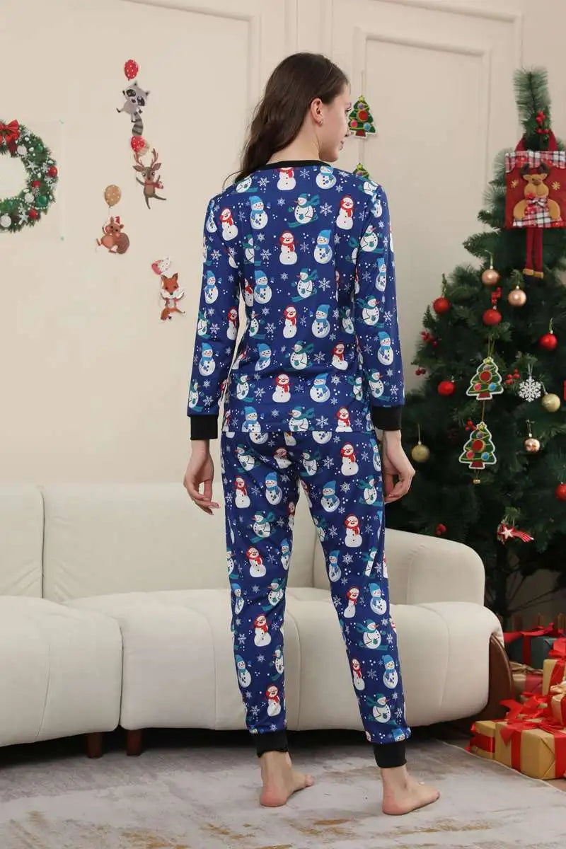 Blue Snowman Christmas Matching Family Pajamas Pjs Set