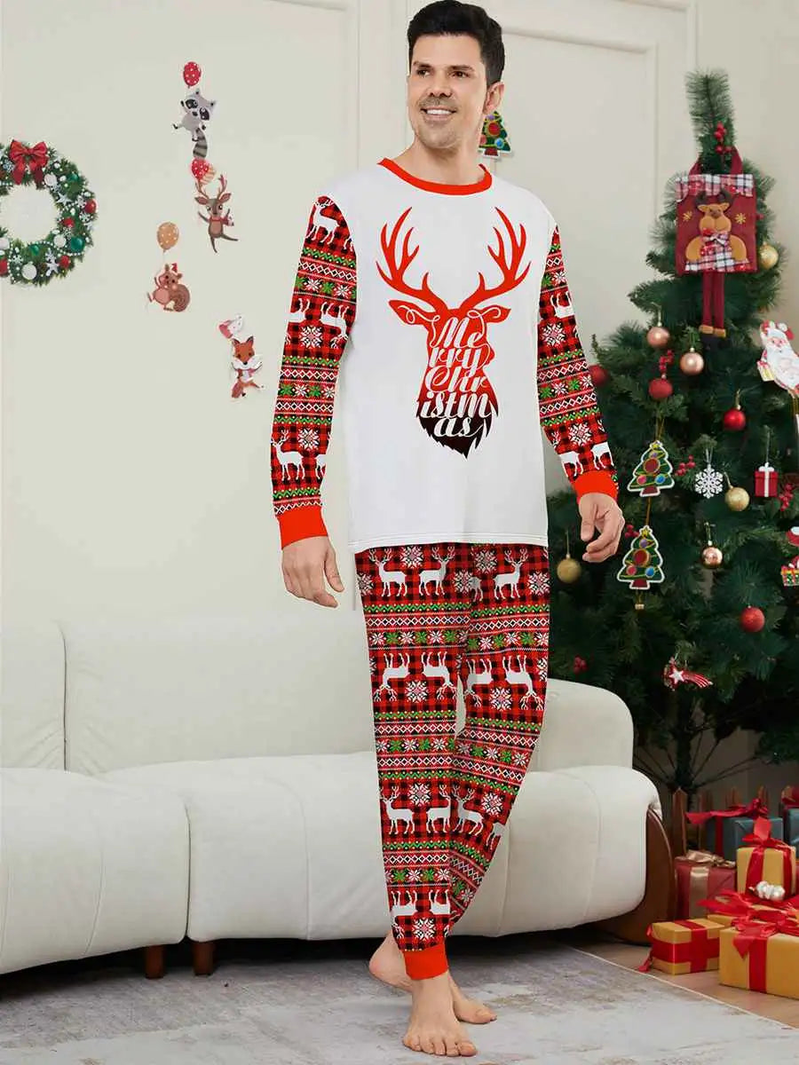 Reindeer Head Christmas Matching Family Pajamas Pjs Set