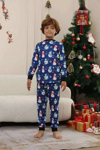 Blue Snowman Christmas Matching Family Pajamas Pjs Set