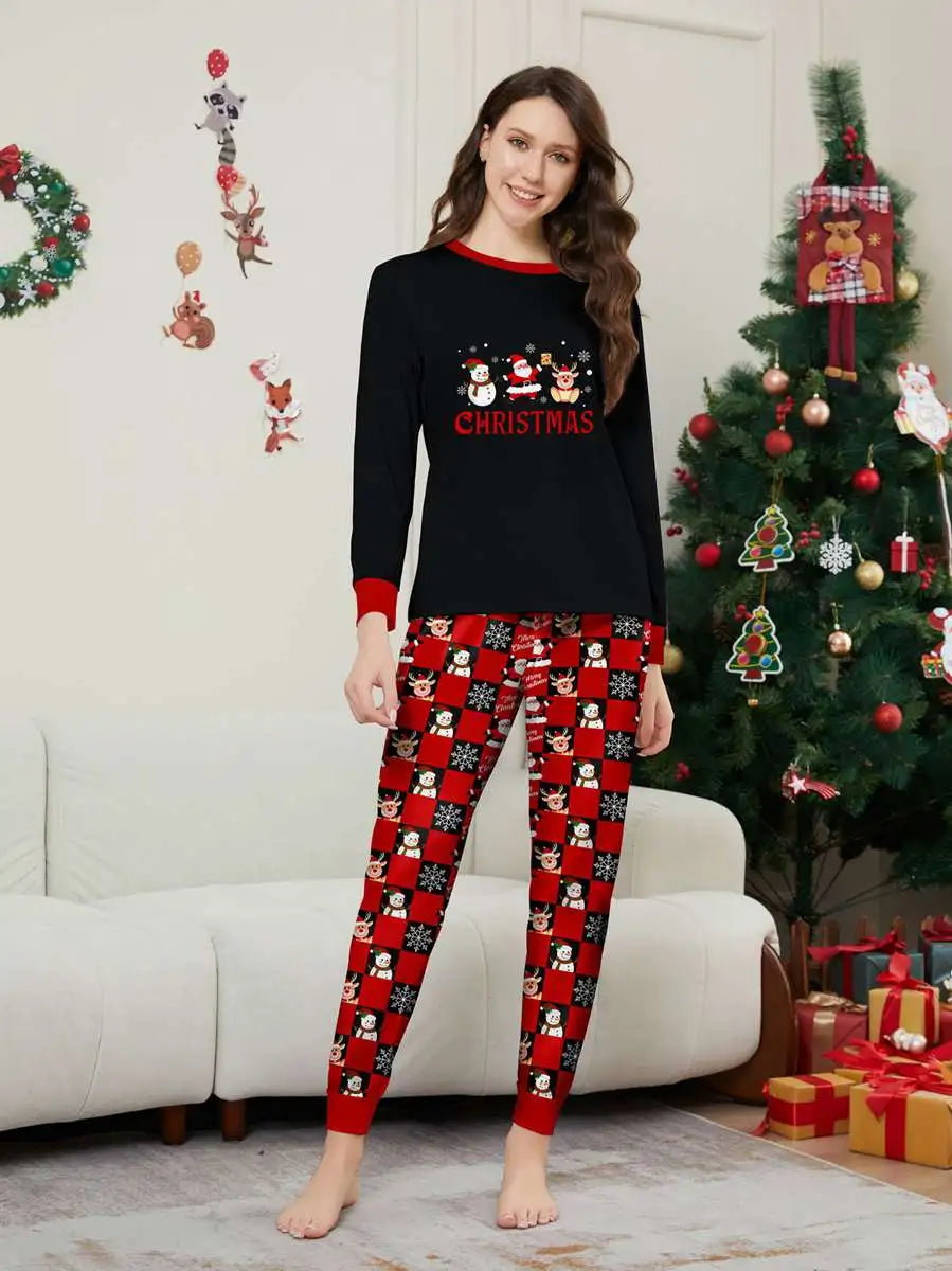 Christmas Matching Family Pajamas Pjs Set With Santa Claus Snowman Reindeer