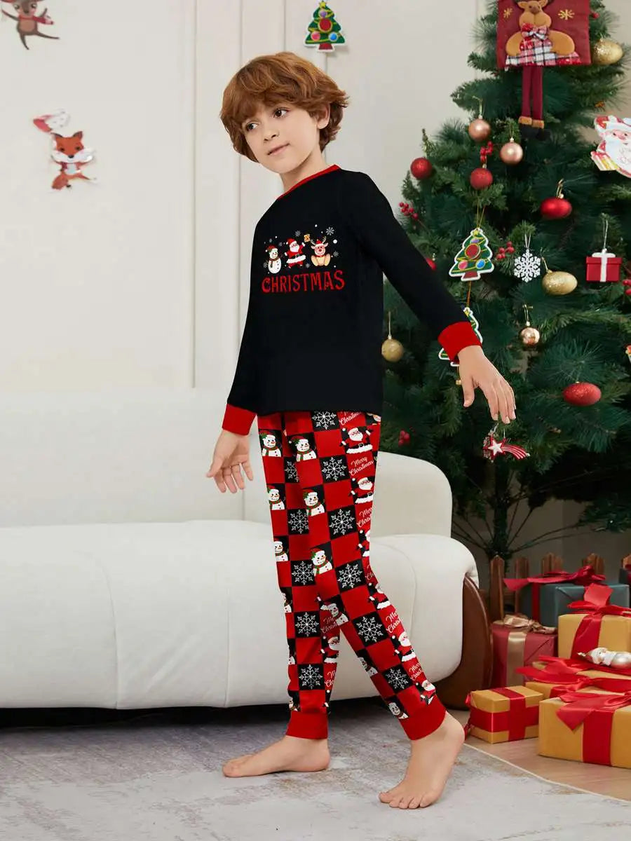 Christmas Matching Family Pajamas Pjs Set With Santa Claus Snowman Reindeer