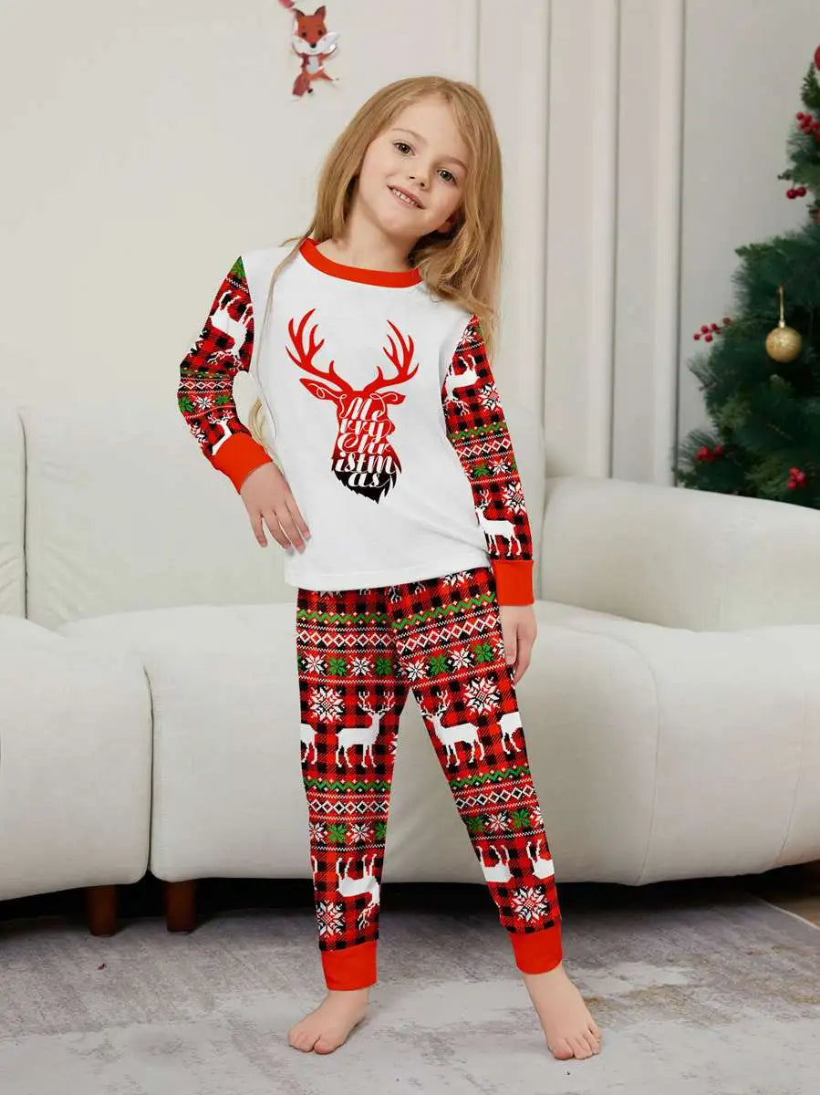 Reindeer Head Christmas Matching Family Pajamas Pjs Set