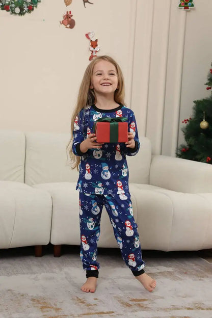 Blue Snowman Christmas Matching Family Pajamas Pjs Set