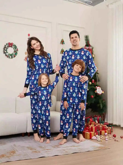 Blue Snowman Christmas Matching Family Pajamas Pjs Set