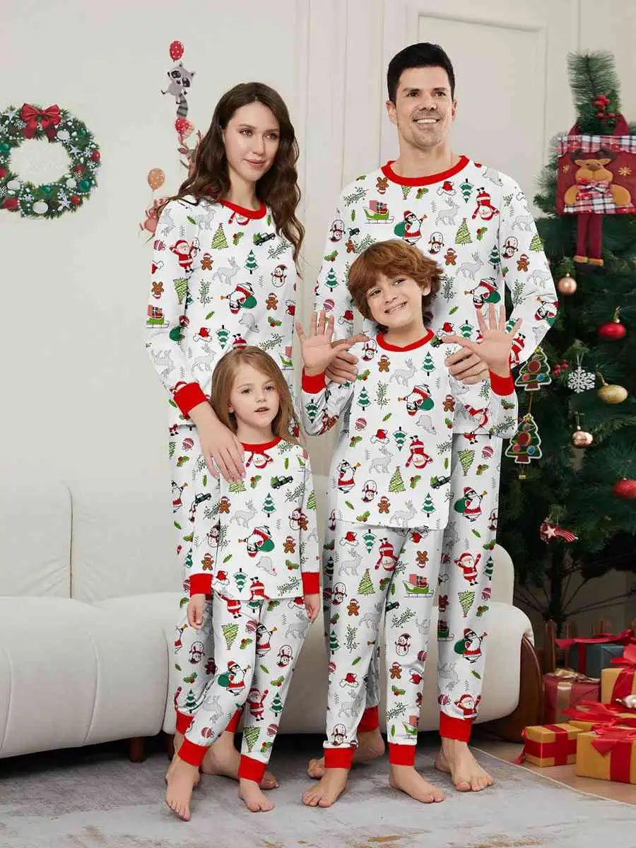 Printed Christmas Matching Family Pajamas Pjs Set #24596