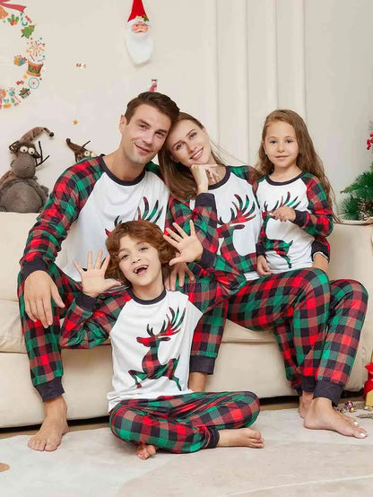 Plaid Reindeer Christmas Matching Family Pajamas Pjs Set #24321