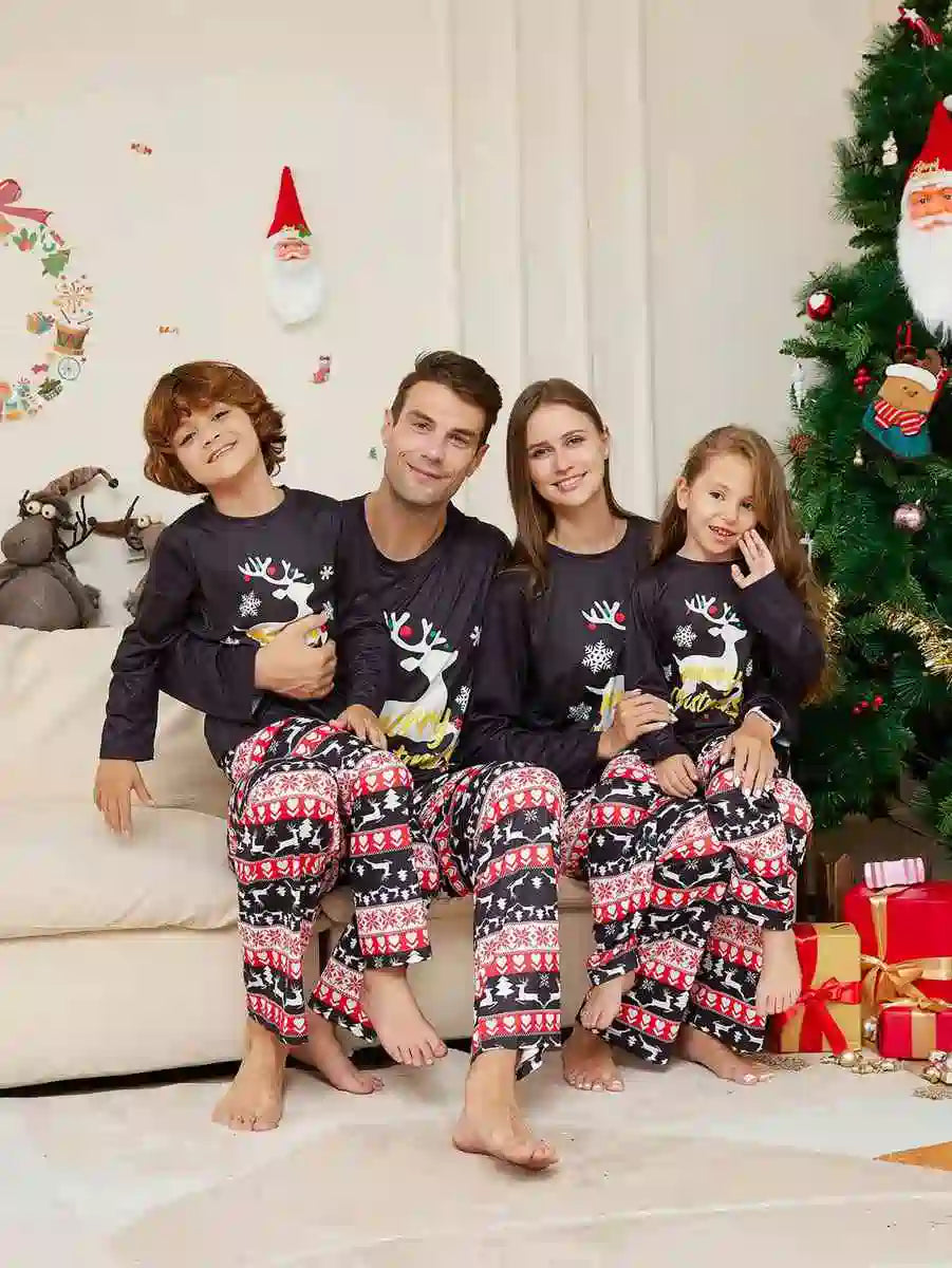 Reindeer Christmas Matching Family Pajamas Pjs Set Sleepwear #24303