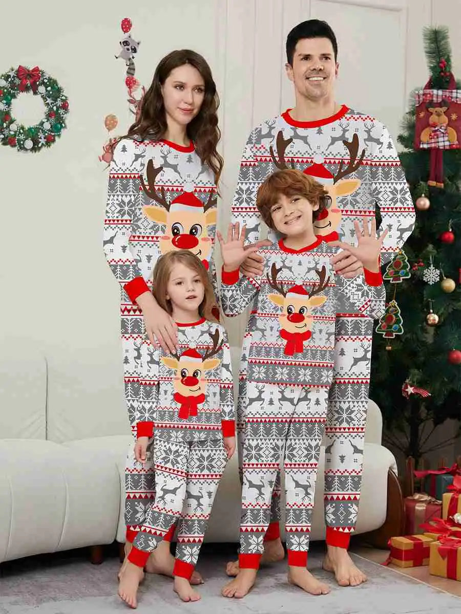 Cute Reindeer Christmas Matching Family Pajamas Pjs Set #241133