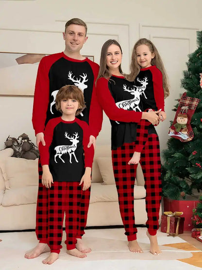 Reindeer Christmas Matching Family Pajamas Pjs Set Sleepwear #24806